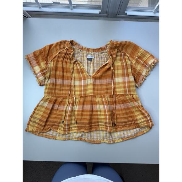 Anthropologie Pilcro Bette Babydoll Top XS Orange Flowy Peasant Gauzy Milkmaid - Picture 6 of 16